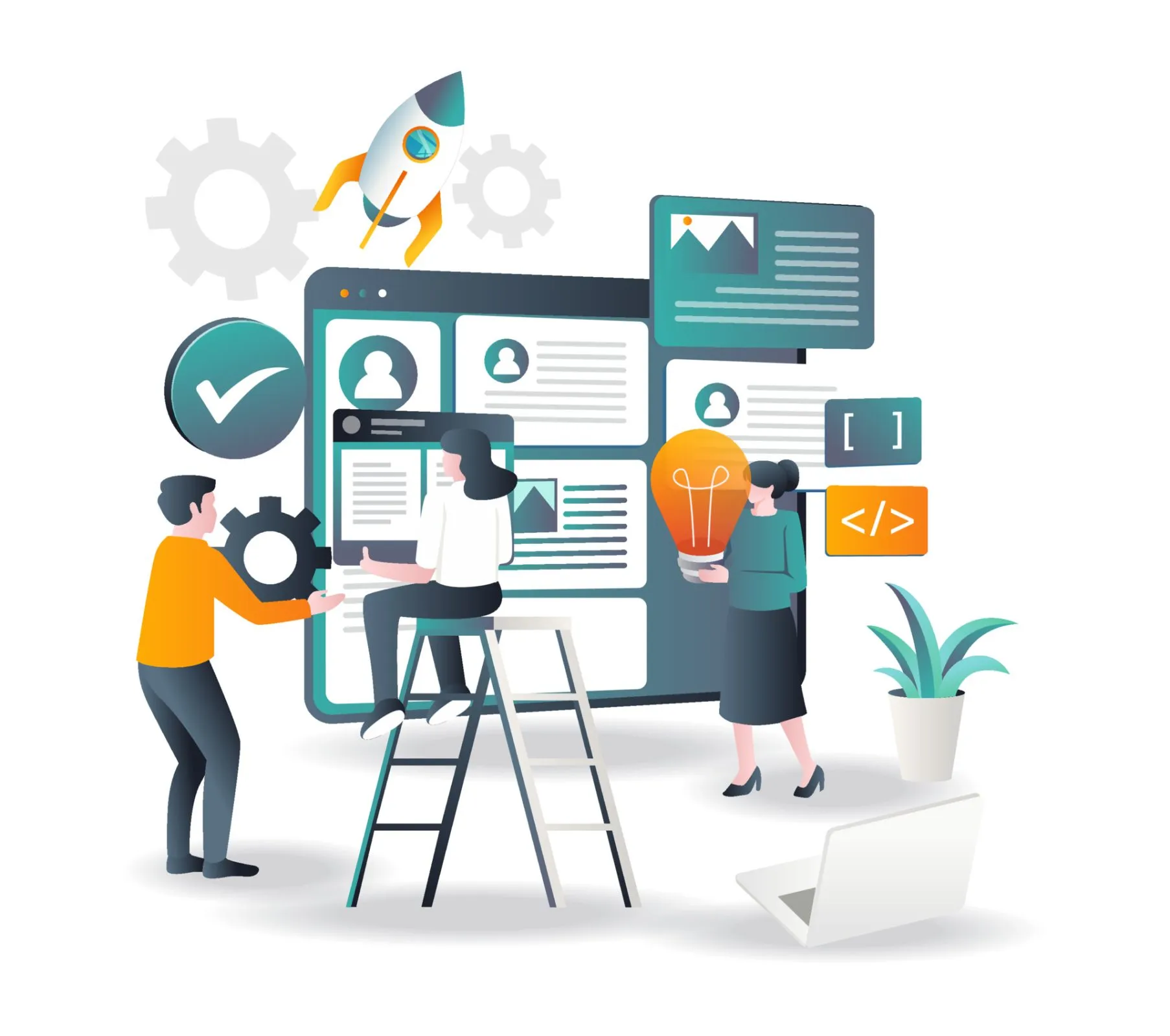 The team is designing the app and launching it on a rocket