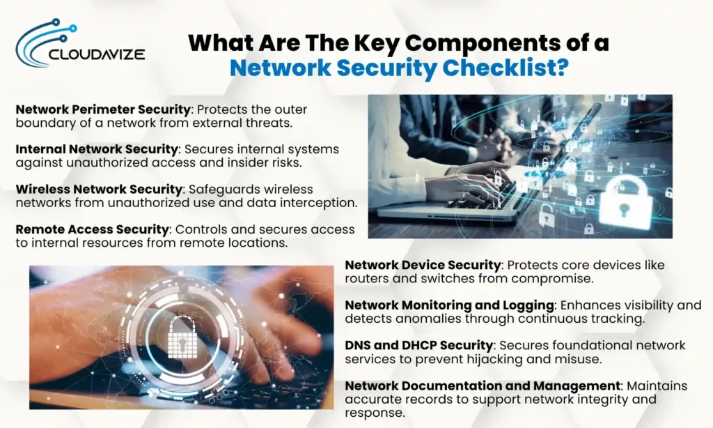 What are the key components of a network security checklist